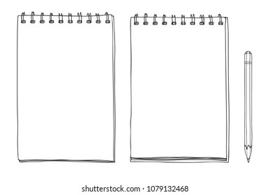 hand drawn notebook and pencil cute line art vector illustration
