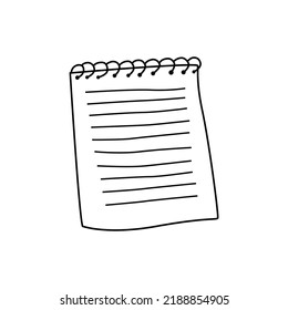 Hand drawn notebook sheet with with spring doodle style, vector illustration isolated on white background. Black outline decorative design element, stationery, note paper