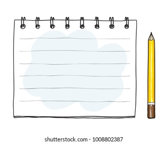 hand drawn notebook and yellow pancil cute art illustration