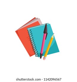 Hand drawn notebooks with pens isolated on white background. Copybook vector illustration.