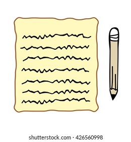 Hand drawn of  notepad and pencil , Hand drawn illustration.