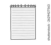 Hand drawn notepad vector Illustration. Simple notebook line art. Sketch style lined paper graphic. Clip art. Notepad with clear page