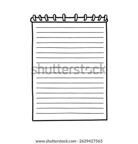 Hand drawn notepad vector Illustration. Simple notebook line art. Sketch style lined paper graphic. Clip art. Notepad with clear page