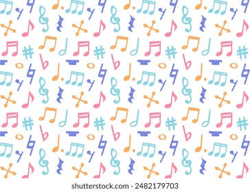 Hand drawn note-symbol patterns, notes, rests, and variations