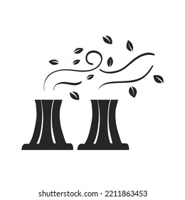 Hand drawn Nuclear plant with leaves vector illustration