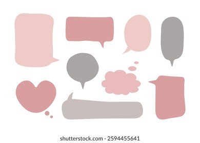 Hand drawn nude speech bubbles set. Empty chat message boxes.