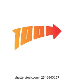 hand drawn number 100 and arrow sign. perspective number 100 concept. number 100 concept for economy, business