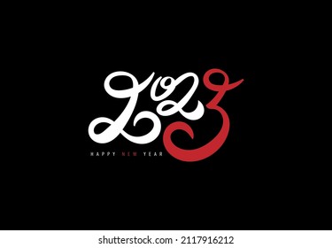 Hand drawn number 2023. Design logo 2023 for card, postcard, calendar, promotion, sale design template. Happy New Year symbols. Vector elements, isolated on black background.