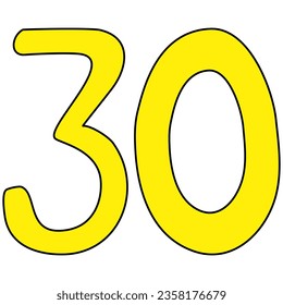 hand drawn number 30, doodle style, vector illustration 