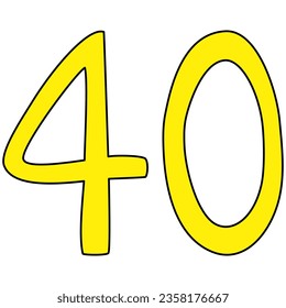 hand drawn number 40, doodle style, vector illustration 