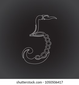 Hand drawn number 5 on a black background. Vector design element. Elegant logo for your ideas.