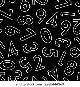 Hand drawn number abstract seamless pattern in black and white simple background