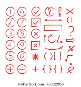 hand drawn number, arrows, math signs