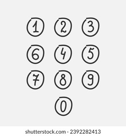 Número dibujado a mano en conjunto de círculo.  Vector