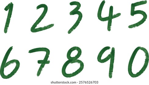 hand drawn number green water color