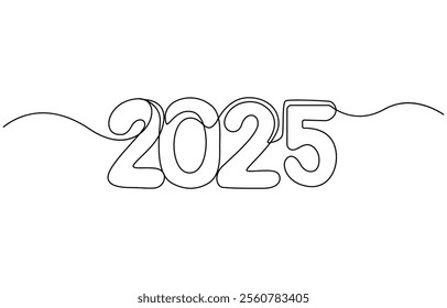 Hand drawn number lettering of 2025 in one line art style Happy New Year