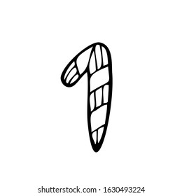 Hand drawn number one on a white isolated background. Doodle, simple outline illustration. It can be used for decoration of textile, paper and other surfaces.