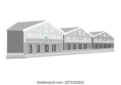 Hand drawn number of residential buildings with Scandinavian style. Blue windows and grey walls 