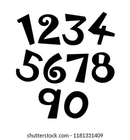 Hand drawn number set isolated on white.