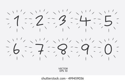 Hand drawn number set. Shine concept.