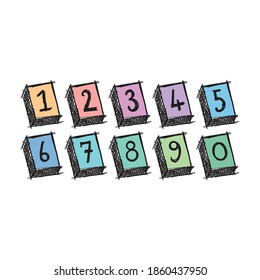 hand drawn numbers 0-9 on a white background. scribble 0-9 numbers