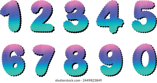 Hand drawn numbers 1234567890 with color gradient svg