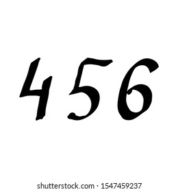 Hand drawn numbers 4 5 6. Lettering made by ink pen. Vector calligraphy illustration isolated on white background. Typography for banners, badges, postcard, t-shirt, prints, posters advertisements