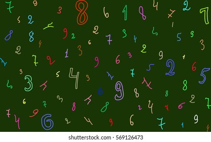 Hand drawn numbers banner, background and seamless pattern in vector