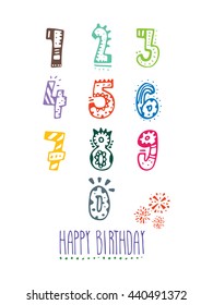 Hand drawn numbers. For birthday celebrations. Colorful linear numbers 