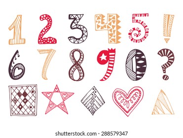Hand drawn numbers collection. Vector illustration with sketch elements.