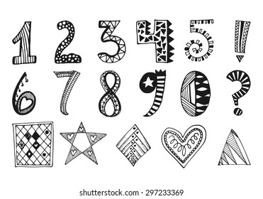 Hand drawn numbers collection. Vector illustration with sketch elements.