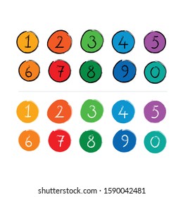 hand drawn numbers and colorful circles. colorful numbers drawn with brush