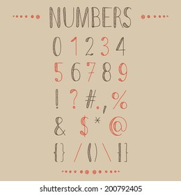  Números dibujados a mano con pulsaciones de tecla más comunes: signos de interrogación, puntos, comas, corchetes, estrellas, etc. Fácil de utilizar y editar numerales y otros signos.