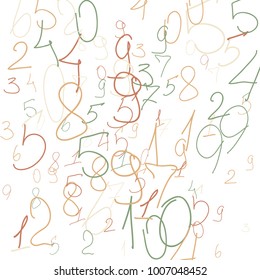 Hand drawn numbers. Scribbled handwritten numbers for  card, poster, banner. Vector background with color numbers in primitive style. Simple pattern for your design.