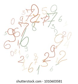 Hand drawn numbers. Scribbled handwritten numbers for  card, poster, banner. Vector background with color numbers in primitive style. Simple pattern for your design.