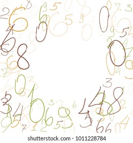 Hand drawn numbers. Scribbled handwritten numbers for  card, poster, banner. Vector background with color numbers in primitive style. Simple pattern for your design.
