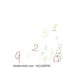 Hand drawn numbers. Scribbled handwritten numbers for  card, poster, banner. Vector background with color numbers in primitive style. Simple pattern for your design.