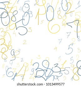 Hand drawn numbers. Scribbled handwritten numbers for  card, poster, banner. Vector background with color numbers in primitive style. Simple pattern for your design.