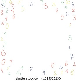 Hand drawn numbers. Scribbled handwritten numbers for  card, poster, banner. Vector background with color numbers in primitive style. Simple pattern for your design.