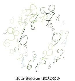 Hand drawn numbers. Scribbled handwritten numbers for  card, poster, banner. Vector background with color numbers in primitive style. Simple pattern for your design.