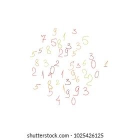 Hand drawn numbers. .  Scribbled handwritten numbers for  card, poster, banner. Vector background with color numbers in primitive style. Simple pattern for your design.
