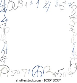 Hand drawn numbers. .  Scribbled handwritten numbers for  card, poster, banner. Vector background with color numbers in primitive style. Simple pattern for your design.