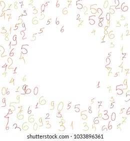 Hand drawn numbers. .  Scribbled handwritten numbers for  card, poster, banner. Vector background with color numbers in primitive style. Simple pattern for your design.