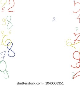 Hand drawn numbers. .  Scribbled handwritten numbers for  card, poster, banner. Vector background with color numbers in primitive style. Simple pattern for your design.