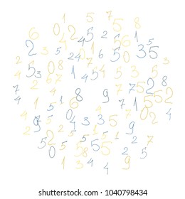 Hand drawn numbers. Scribbled handwritten numbers for  card, poster, banner. Vector background with color numbers in primitive style. Simple pattern for your design.