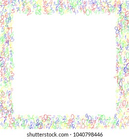 Hand drawn numbers. .  Scribbled handwritten numbers for  card, poster, banner. Vector background with color numbers in primitive style. Simple pattern for your design.
