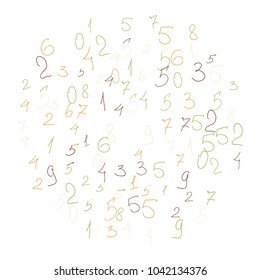 Hand drawn numbers. .  Scribbled handwritten numbers for  card, poster, banner. Vector background with color numbers in primitive style. Simple pattern for your design.