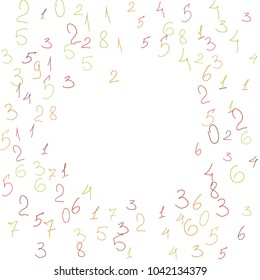 Hand drawn numbers. .  Scribbled handwritten numbers for  card, poster, banner. Vector background with color numbers in primitive style. Simple pattern for your design.