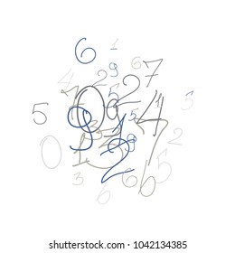 Hand drawn numbers. Scribbled handwritten numbers for  card, poster, banner. Vector background with color numbers in primitive style. Simple pattern for your design.