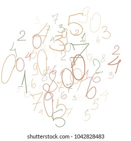 Hand drawn numbers. Scribbled handwritten numbers for  card, poster, banner. Vector background with color numbers in primitive style. Simple pattern for your design.